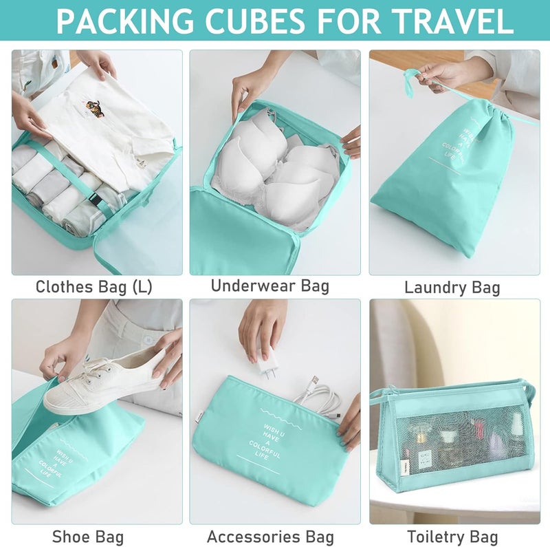 KPX 8 Set Packing Cubes for Travel, Luggage Packing Organizers Accessories Large Toiletries Bag for Clothes Shoes Cosmetics (Blue) - Image 4
